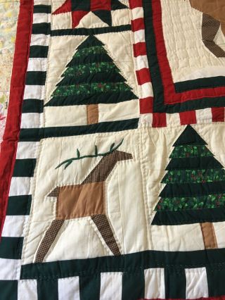 VINTAGE HAND CRAFTED HAND QUILTED CHRISTMAS SAMPLER QUILT REINDEER STARS TREES 3