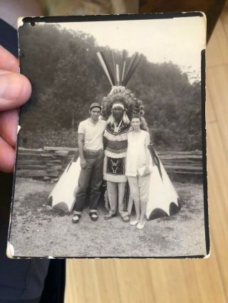 Old 1959 Snapshot Photo Of Cherokee Indian Chief In Full Dress