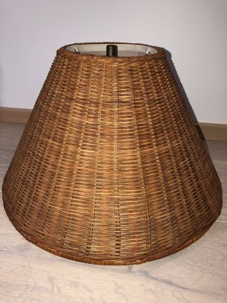 Vintage Rattan Wicker Woven Table Lamp Shade 10 " Tall X 16 " Wide At Base
