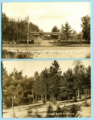 2 1940 Eagle River Wi Rppc Jack O’lantern Lodge Motel & Cabins Real Photo