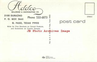 Advertising Postcard,  Addco Millwork,  Custom Doors Promo,  El Paso Texas 2