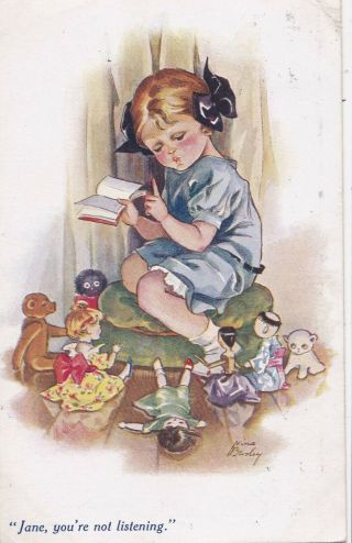 Nina Brisley Little Girl Reads To Her Teddy & Dolls
