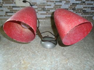 Vintage Double Fiberglass Shades Wall/desk Lamp Red In Color