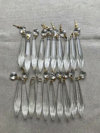 20 Vintage Crystal Glass Tear Drop Prisms Icicle Spear For Chandeliers 3 3/4 "