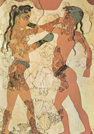 Greece Hellas Athens Museum Thera Fresco Boxing Children Vintage Art Postcard