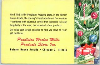 1950s Chicago Postcard Pendleton Product Store Palmer House Arcade Christmas Ad
