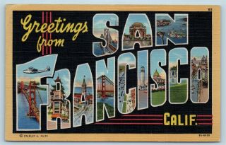 Postcard Ca Large Letter Greetings From San Francisco Vintage Linen O10