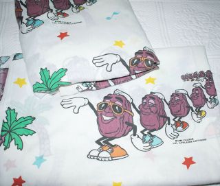 Vintage California Raisins 1988 Sheet Set Twin Flat & Fitted Applause No Case