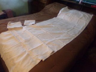 Vintage Damask Tablecloth 102 " X 66 " & 10 Matching Napkins