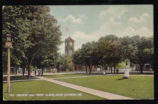 Vintage Antique Postcard The Square And Town Clock,  Oxford,  Pa.  1910