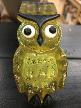 Vintage Acrylic Yellow Owl Night Light Calcomp.  Lucite Owl Nite Lite.  Rare