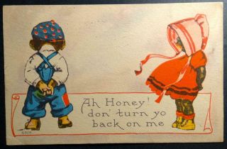 Postcard Black Americana - Sunboonet Girl And Boy Honey Don 