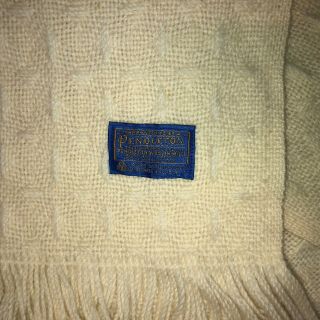 Pendleton 56”x 65” Off White Fringed Wool Blanket Throw Ivory Vintage 4