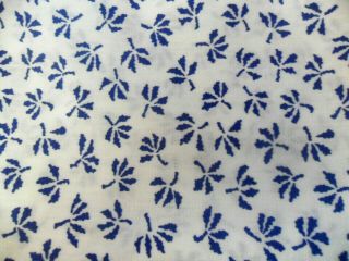 Vintage 5 Yards Vintage Cotton Fabric White W/ Blue Leaves,  178 " L X 34 3/4 " W