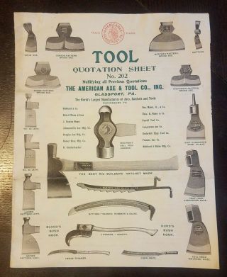 1904 The American Axe & Tool Co Inc Tool Quotation Sheet No 202