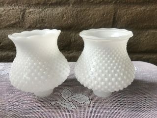 2 Vintage White Milk Glass Hurricane Hobnail Lamp Shades Globe 1 1/2” Fitter