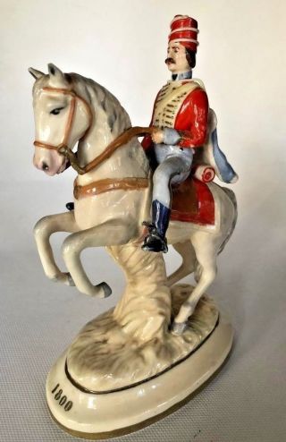 Antique Porcelaine Figurine Of Grenadier/hussar/soldier On Horseback