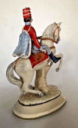 Antique PORCELAINE FIGURINE OF GRENADIER/HUSSAR/SOLDIER ON HORSEBACK 2