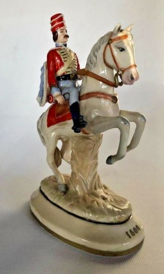 Antique PORCELAINE FIGURINE OF GRENADIER/HUSSAR/SOLDIER ON HORSEBACK 3