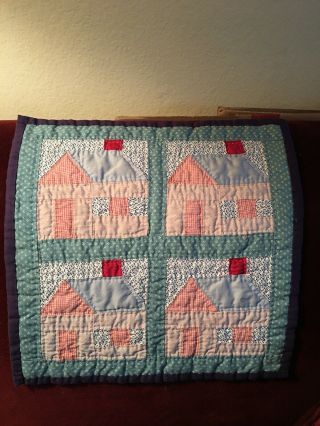 Vintage Hand - Stitched Quilter Club Doll’s Quilt Or Dollhouse Wallhanging 14”x15”