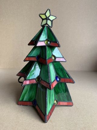 Stained Glass Christmas Tree - Tiffany Style - Lamp Night Light Vintage 10.  5 "