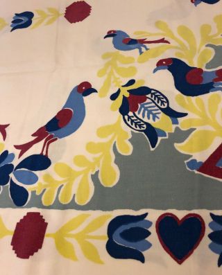 Vintage Tablecloth Bright Birds And Tulips,  50 " X 54 " Cotton