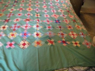 Vintage Patchwork Quilt Top Green And Multi 70 X78 Cutter Crafts