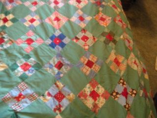 Vintage patchwork quilt top Green and multi 70 X78 cutter crafts 2