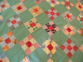 Vintage patchwork quilt top Green and multi 70 X78 cutter crafts 3