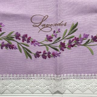 Purple Lavender Flowers Embroidered Tablecloth Lace Edged Square 34 " X 34 "