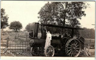 Rppc Pa Northumberland Case Steam Engine Tractor Woman Real Photo Postcard