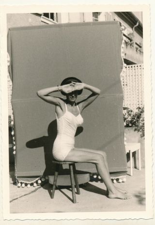 Vintage Photo - Sexy Girl In Swimsuit On A Terrace