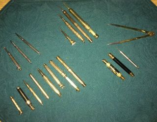 Various Vintage Pen,  Pencils,  Letter Accessory Parts Brass Gold Silver As - Is