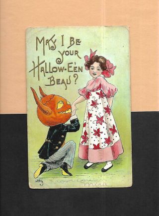 Goblin Courts Lovely Lady On A/s Hbg (griggs) Vintage 1912 Halloween Postcard