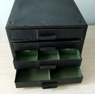 Vintage Small Metal Cabinet 4 Drawer,  Black,  Industrial