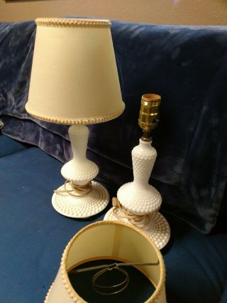 Vintage Hobnail Milkglass Boudoir Table Lamps W/shades