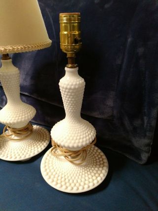 Vintage HOBNAIL MILKGLASS BOUDOIR TABLE LAMPS w/Shades 2
