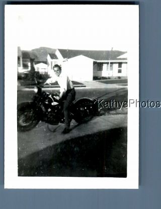 Found B&w Photo F,  5623 Man Posed Sitting On Motorcycle