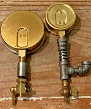 TWO Vintage Brass Pressure Gauge Gauges,  Air,  Steampunk,  Lamp Parts,  Antique 2
