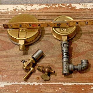 TWO Vintage Brass Pressure Gauge Gauges,  Air,  Steampunk,  Lamp Parts,  Antique 3