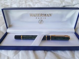 Waterman Paris Ballpoint Pen Marbled Green,  Black And Gold Marble