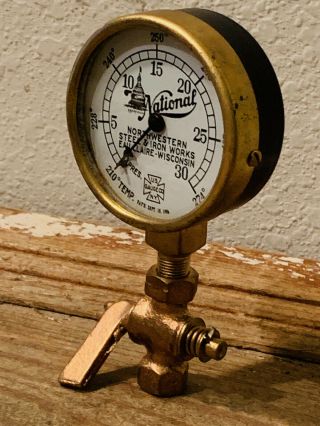 Dated 1906: Vintage Brass Pressure Gauge Design By Us Gauge Ny,  Steam,  Steampunk