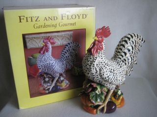 Fitz And Floyd Rooster Gardening Gourmet Figurine Ceramic Centerpiece