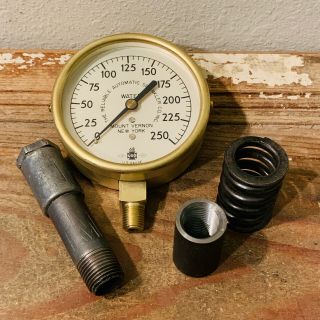 Dated 1968: Vintage Brass Pressure Gauge Design By Us Gauge Ny,  Steam,  Steampunk