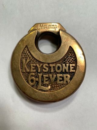 Antique Vintage Keystone 6 - Lever Push - Key Pancake Padlock No Key E.  T.  Fraim Mfc.