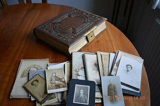 A Rare Leather Bound Victorian 24 Cardboard Page Cdv Album With 35 Cdv Photos.