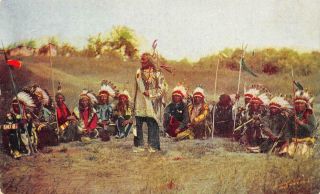 Chief Little Wound Council Sioux Warriors Native American Indians 1910s Postcard