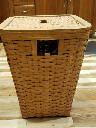 1993 Longaberger Laundry Hamper Waste Basket With Lid