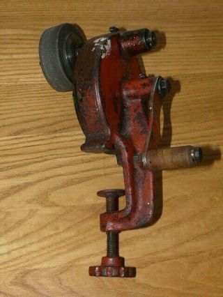 Vintage Hand Crank Bench Gear Driven Grinder Sharpening Stone Tool
