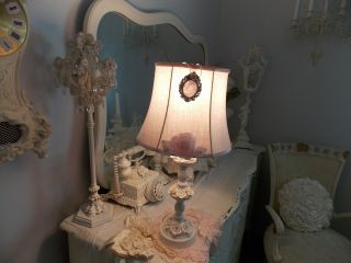 Rachel Ashwell Simply Shabby Chic Porcelain Rose Lamp W/ Pink Satin Marie Shade